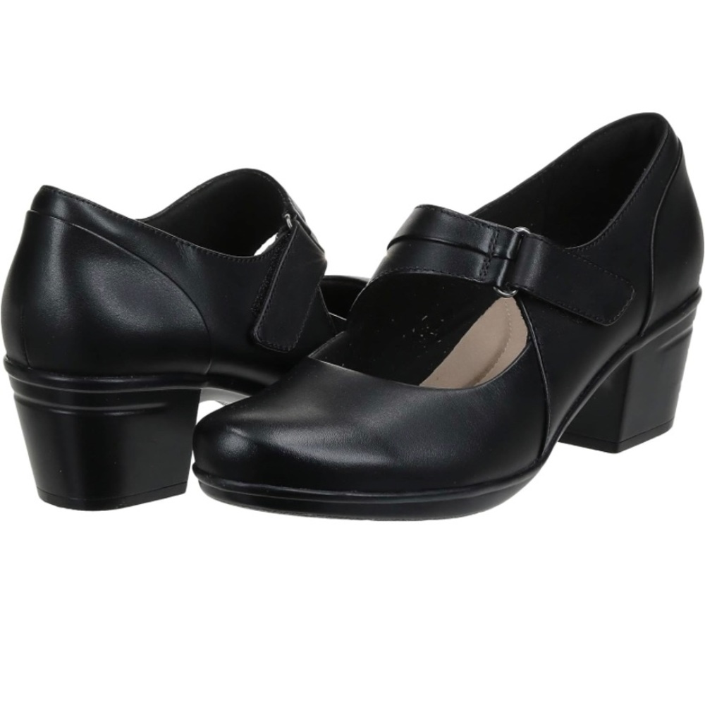 Clarks Womens Black Leather Emslie Lulin Mary Jane Slip On Comfort Shoe Size 7.5
